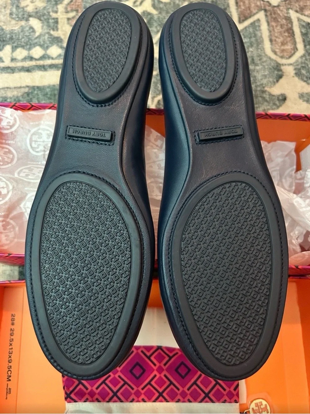 Tory Burch Navy Leather Flats with Blue Logo-size 10-NEW with box